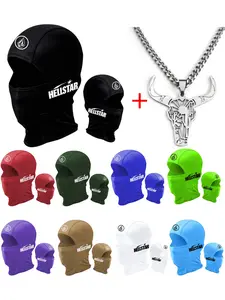 Unisex Hip Hop Print Balaclava & Bull Head Necklace Set, Breathable Ski Mask for All Seasons, Ideal for Outdoor Sports & Daily Use, Breathable Face Cover