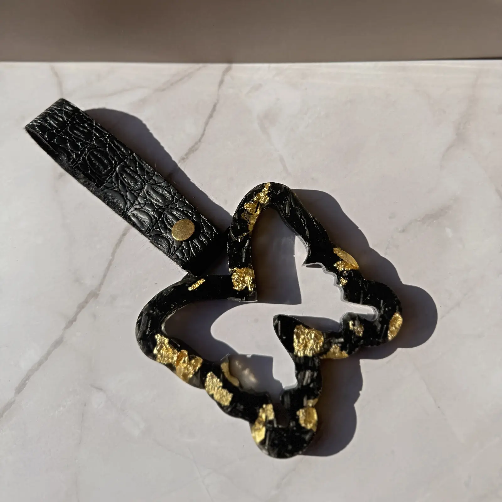 IWhip JDM Tsurikawa - Forged Carbon Gold Butterfly - Drift Hand Strap Charm Ring for Car Interior - JDM Car Accessory Gift