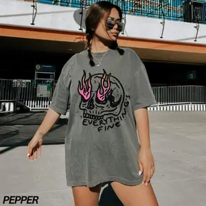 Everything Is Fine Shirt Retro Grunge Shirt Sarcastic Shirt Funny Skeleton Shirt Festival Shirt Comfort Colors Rebel Tee Pink Flames