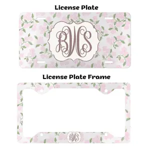 Personalized Pink Hydrangea License Plate Frame | Custom Monogram Floral Vanity Plate | Girly Aesthetic Car Accessories | Cute Pink Flower Car Decor | Birthday Gift for Her Women