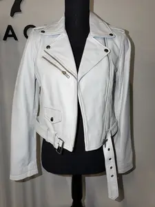 White Leather Classic Biker motorcycle jacket * READY TO SHIP