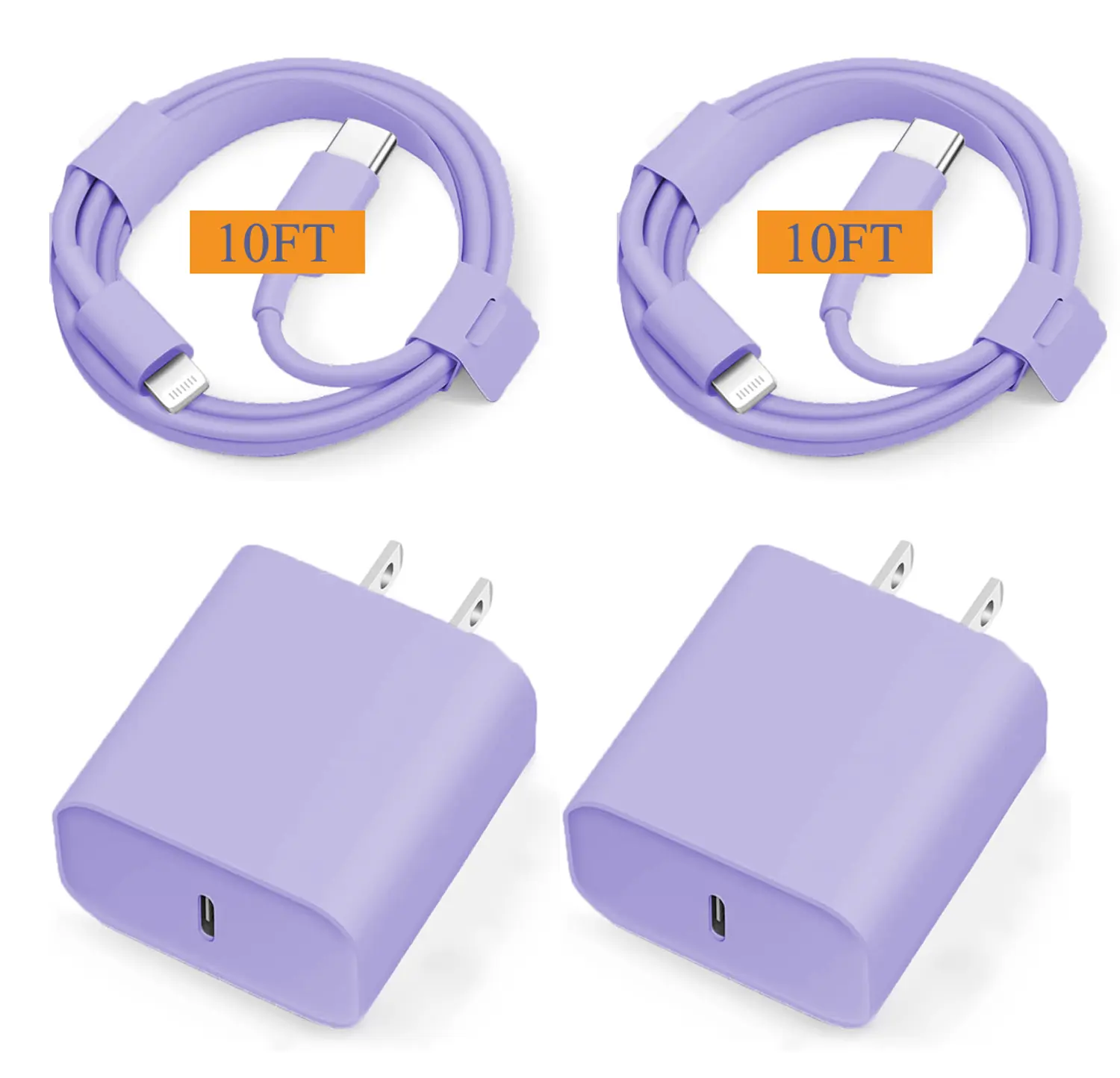 JAYUANONE iPhone Charger Fast Charging 2 Pack Purple Type C Wall Charger Block with 2 Pack 10FT USB C to Lightning Cable for iPhone 14/13/12/12 Pro Max/11/Xs Max/XR/X,AirPods Pro
