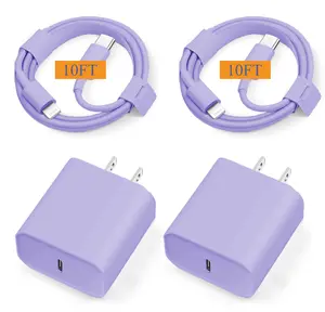 JAYUANONE iPhone Charger Fast Charging 2 Pack Purple Type C Wall Charger Block with 2 Pack 10FT USB C to Lightning Cable for iPhone 14/13/12/12 Pro Max/11/Xs Max/XR/X,AirPods Pro