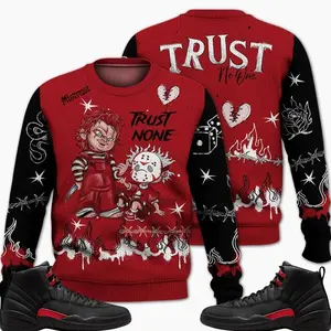 Bloodline 12s Outfit Ugly Sweater, Scary Trust No One Graffiti Streetwear Sneaker Matching Ideas