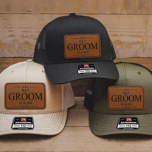 Custom Wedding Hat, Wedding Party Gifts, Bachelor Party Gift, Grooms Day Gift, Personalized Leather Patch Trucker Hat Cap, Best Man Present