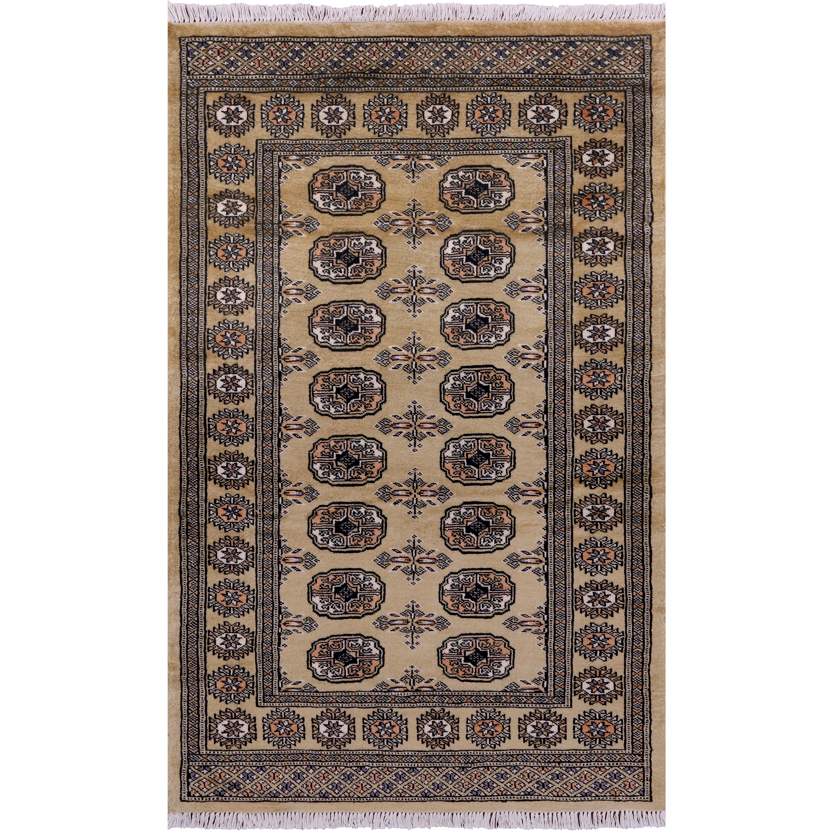 Olive Green Bokhara Hand-Knotted Wool Rug - 3' 1" X 4' 10"
