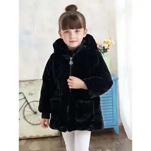 [Cozy Girls' Hooded Coat] Cozy & Vibrant Red Girls' Faux Fur Hooded Coat |       Warm Zip-Up Winter Jacket with Pockets, Cute Ear Flaps & Plush Trim, Mid-Length Casual Fall/Winter Outerwear for Youngsters & Toddlers, Autumn Winter Apparel, Playful Design,