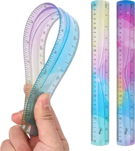 2- 30cm/12inch Flexible Shatterproof Plastic Ruler - Colorful, Bendable, Straight Edge - Ideal for  & Adults, School, , Office
