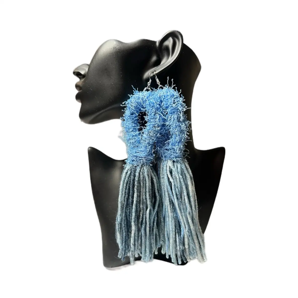 Blue loop yarn tassels