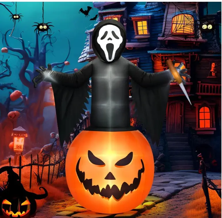 7 Ft Halloween Inflatables, Ghost Face Pumpkin Halloween Decor with Built-in LEDs, Scary Blow Up Yard Inflatables Decoration for Outdoor Garden Lawn Party Holiday