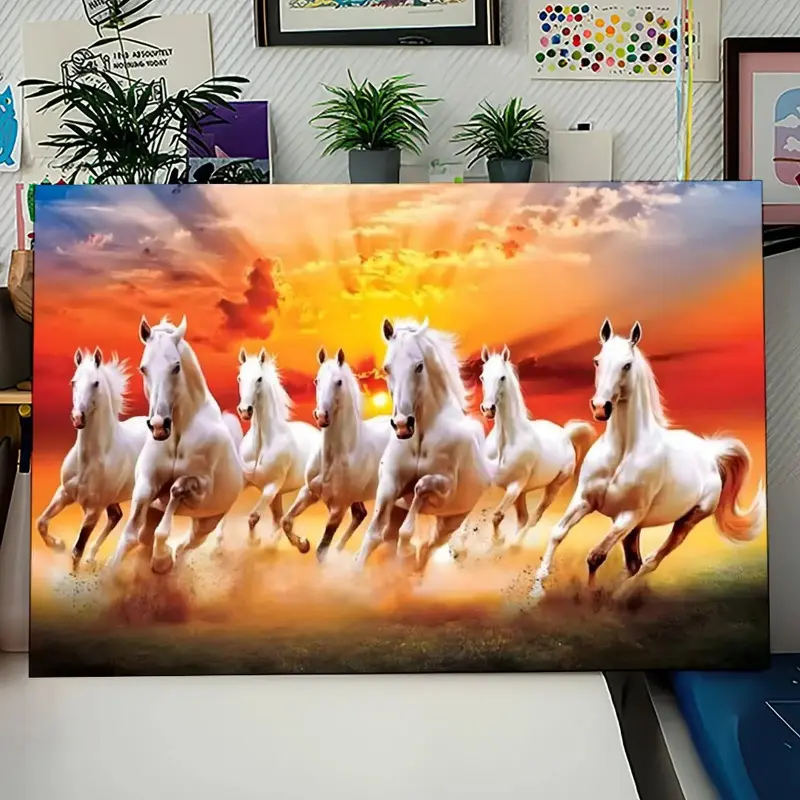 7 Lucky Running Wild Horses Canvas Poster, Horse Pattern Print Art Work for Wall Decor, Aesthetic Wall Decor for Bedroom Office, Modern Home Supplies Print