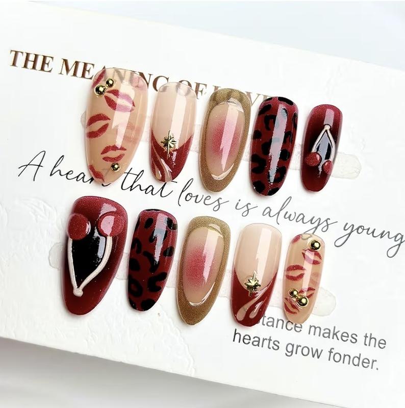 Valentines Press on Nails Medium Almond Fake Nails