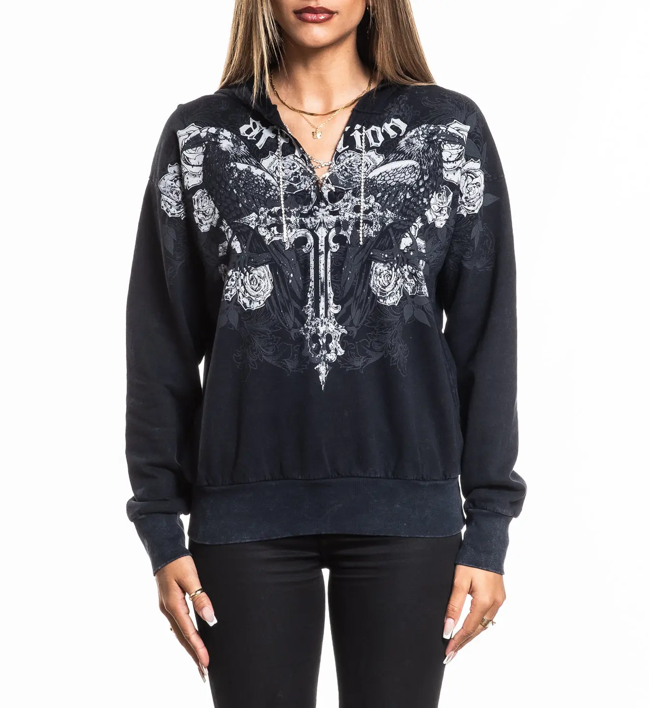Affliction Women's Tie up Hoodie Rumination