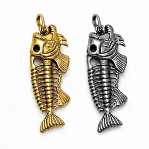 Maite Jewelry                                           PEZCADO PENDANT Stainless Steel Gold-Toned Fish Skeleton Design Pendant for Necklaces