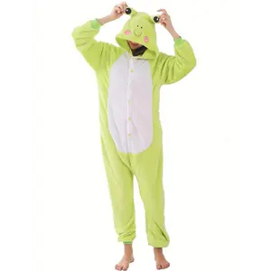 Fashionable Adult Onesie - Warm Fleece Christmas New Year Halloween Cosplay Costume - Adorable Cartoon Pajamas for Women/ Men -Light Green Frog umbrella  hat Women's Snow Garden Boots Collapsible Vampire Umbrella  Collar Fabric Nightwear Womenswear Lounge