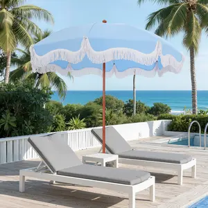 Phivilla 7ft Patio Beach Umbrella with Fringe NO Base, UPF 50+ Canopy, 8 High Wind Proof Fiberglass Ribs, Fully Assembled, Carry Bag Available Outdoor Aesthetic Round, SummerVibes