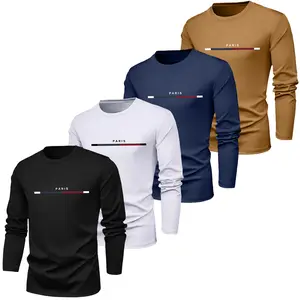 4PCS Men’s Fashion Casual Sports T‑Shirts — Pattern print details, solid color design; simple and comfortable; durable yet stylish; lightweight, soft crew neck long sleeves; skin‑friendly stretchy training shirts; stretch quick‑dry fitness style 2