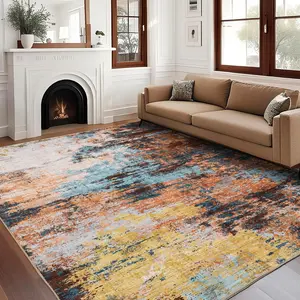6x9 Washable Modern Area Rugs,Abstract Low Pile Accent Carpet with Non-Slip Backing,Colorful Throw Rug for Bedroom,Living Room,Yellow