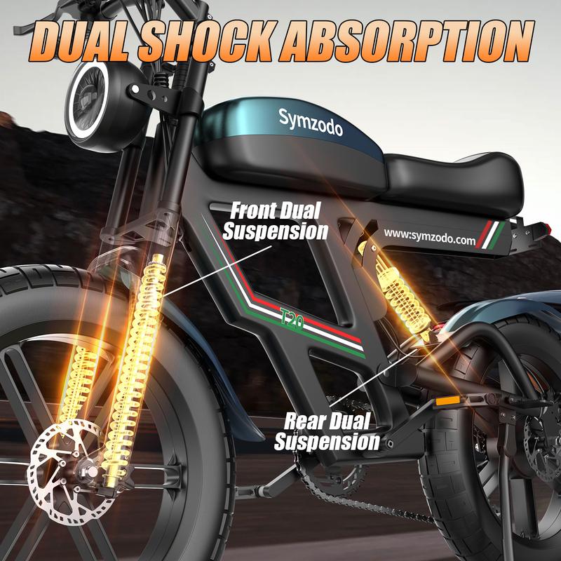 1500W Peak Electric Bike for Adults, 48V/20AH E-Bike, 28-30MPH Electric Motorcycle, Symzodo Adults E-Bike, 20" Fat Tire Dirt, 45-55 Miles Long Range Dirtbike for Off-Road Snow Sand