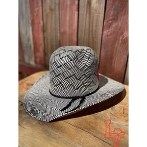 Valtierra Straw Hat Tall Crown Patchwork Black