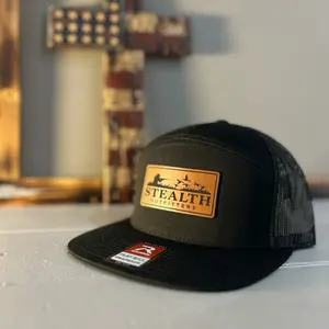 Stealth Outfitters 168 Richardson 7 Panel Black/Black Duck Hunting Leather Patch Hat for Outdoor Enthusiasts