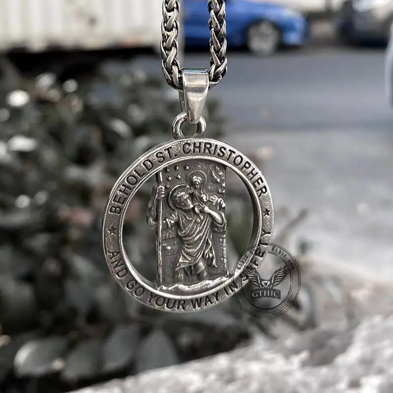 GTHIC Behold Saint Christopher and Go Your Way Safety Stainless Steel Pendant Unisex for Men Women Daily Wear Necklace