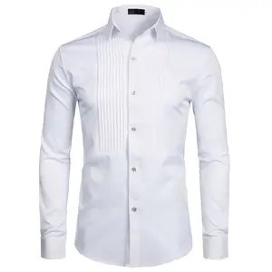 ZEROYAA Mens Slim Fit Long Sleeve Tuxedo Dress Shirts White Polyester Fabric Casual Korean Style Top for Spring Autumn Various Occasions