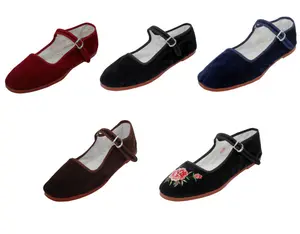 Womens Velvet Mary Jane Shoes Flat Slip On Ballet