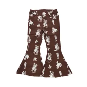 P0076--Trendy Girls’ Western Cowboy Bell-Bottom Jeans – Perfect for Tiny Fashionistas