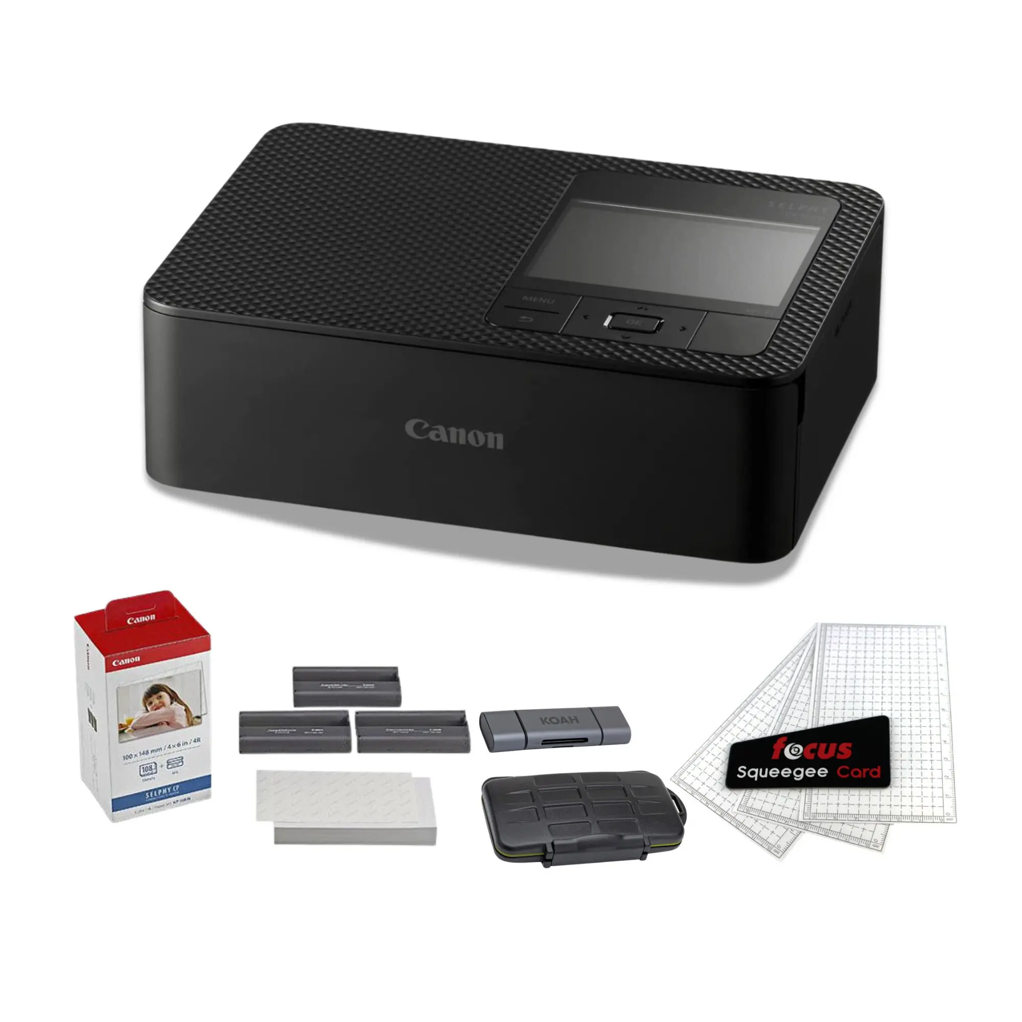 Canon Selphy CP1500 Wireless Compact Photo Printer (Black) Bundle, Wi-Fi