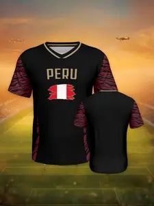 Peru football uniform,Men's World Cup Soccer Jersey Breathable Short Sleeve Football Shirt Casual Athletic Fan Edition Sportswear Top