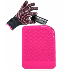 Heat Resistant Glove with Heat Resistant Mat for Curling Iron, Hair Straightener, Flat Irons, Silicone Glove, 9” x 6.5” Food Grade Silicone Mat