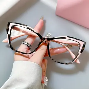 Cat Eye Reading Glasses for Women & Men – Anti-Blue Light Vision Correction, Color Block Trendy Vintage Eyewear, Lightweight Adjustable Strength 1.0-4.0, Stylish Casual Daily Use Glasses