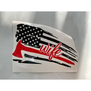 Firefighter Wife & Pulaski Distressed Flag in Red & Black Vinyl Decal
