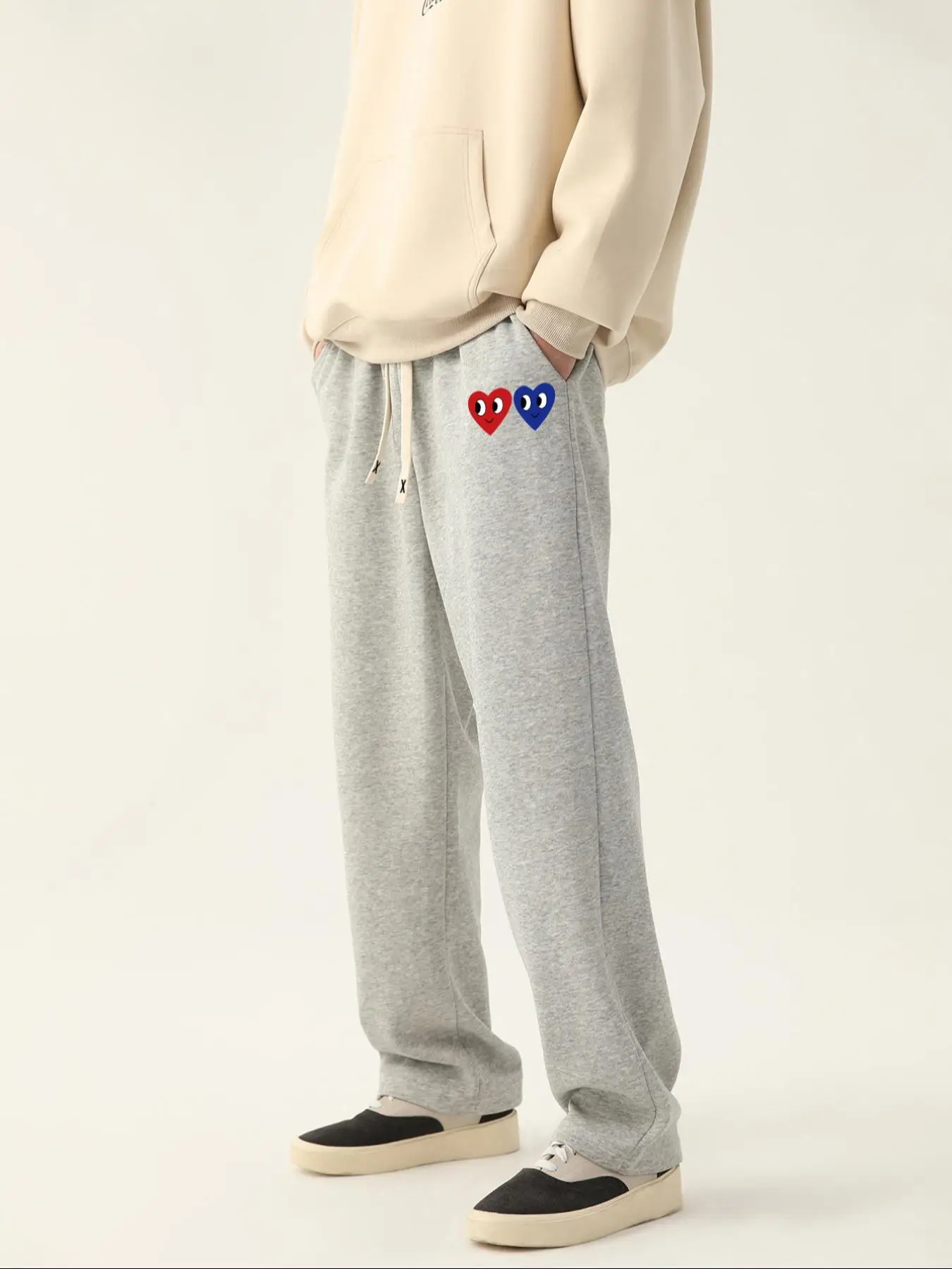 Men's Heart Print Pocket Drawstring Waist Sweatpants, Fall Outfits, Fallfreshness, Regular Fit Casual Straight Leg Pants for Spring & Fall, Drippy Out