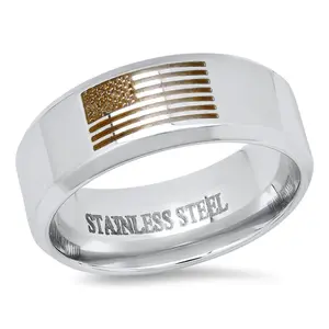 Steel By Design Men's Black IP American Flag Band Ring