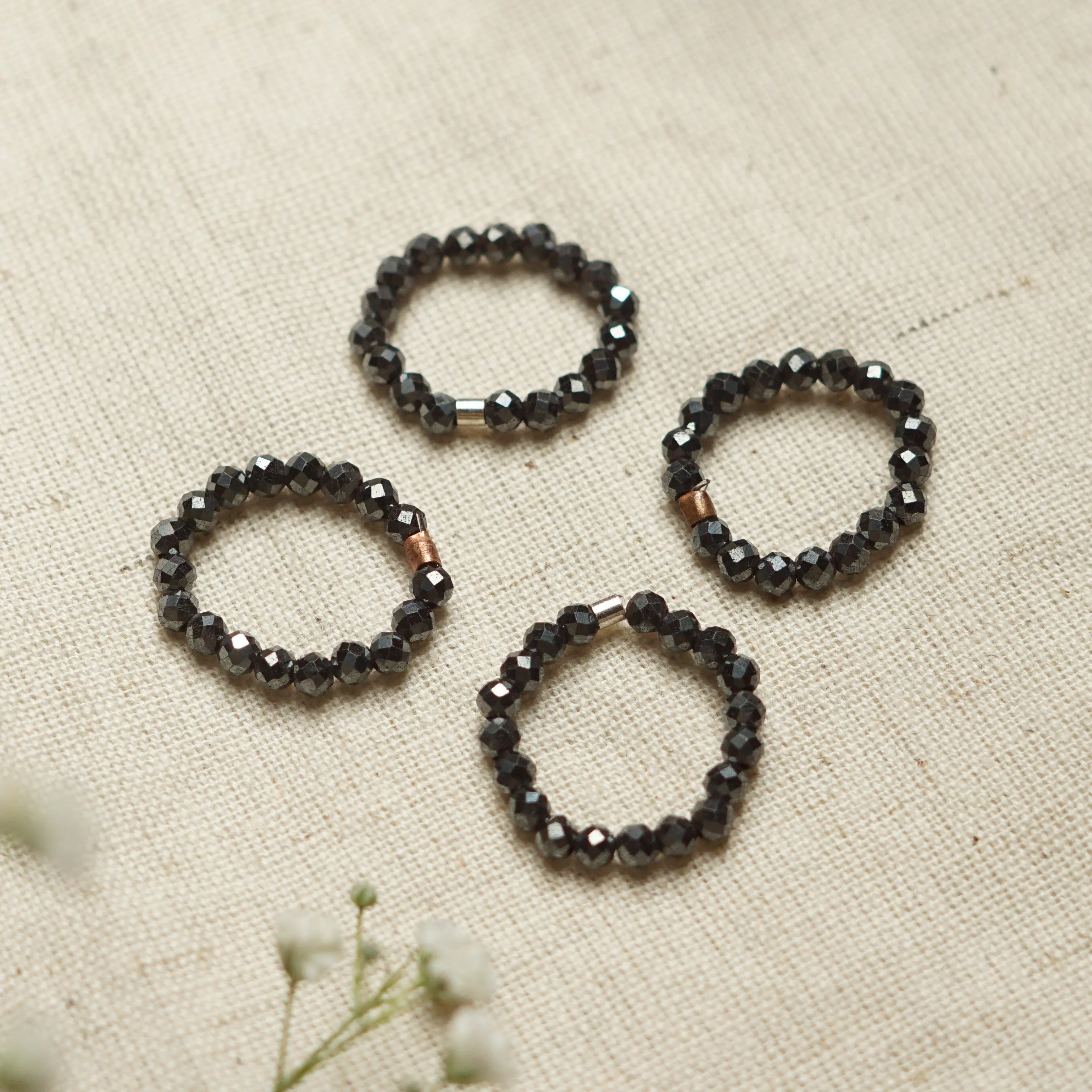 Dainty and stackable Hematite stretchy Fidget ring - Stress and anxiety relief