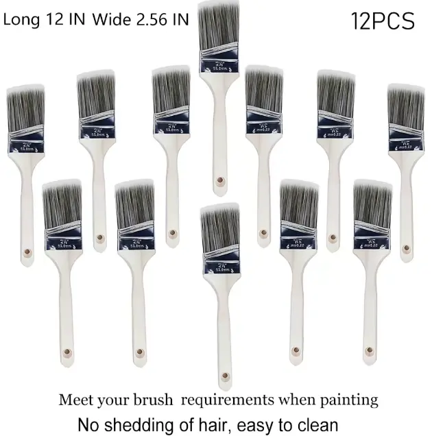 Synthetic Wooden Angle Sash Brushes Set - 2.56 in, Easy to Clean, Long-Lasting, No Hair Shedding for Interior-Exterior Painting, 6-Piece or 12-Piece Options