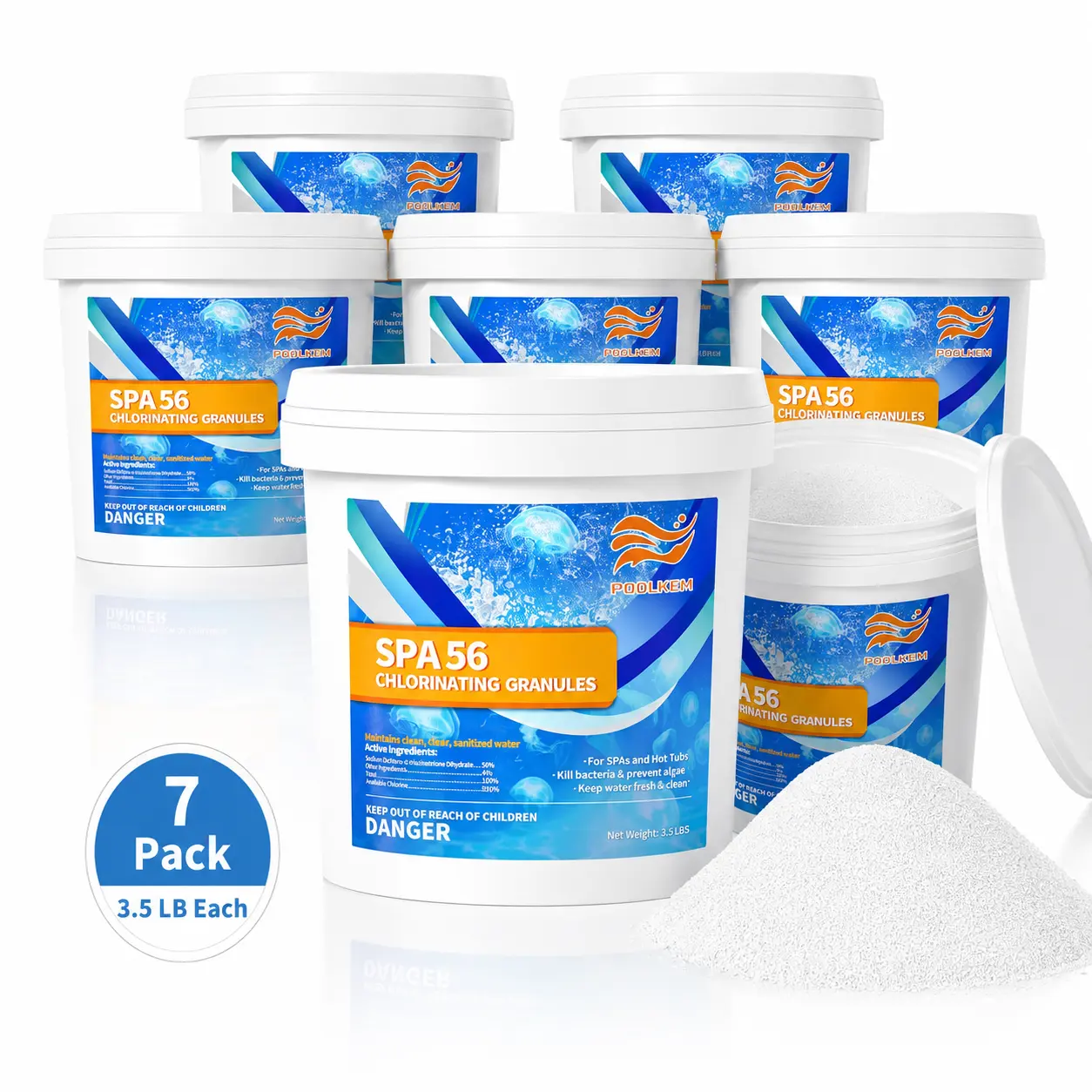 7 Pack Pool Chlorine Granules, 3.5 lbs Each Chlorinating Powder for Swimming Pools, Fast Dissolving Pool Shock Treatment for Above Ground Pools, Hot Tubs & Spas, Bulk Water Clarifier (Total 24.5 lbs)