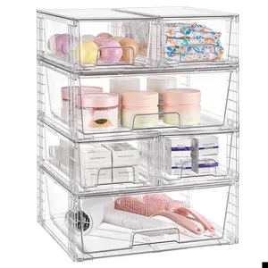 [Video Only] Vtopmart 6 Pack Large Stackable Storage Drawers, Easily Assemble Acrylic Bathroom Closet Undersink Organizers and Storage, Plastic Bins for Kitchen Cabinets, Pantry, Makeup, Medicine Organization,New Year Prep