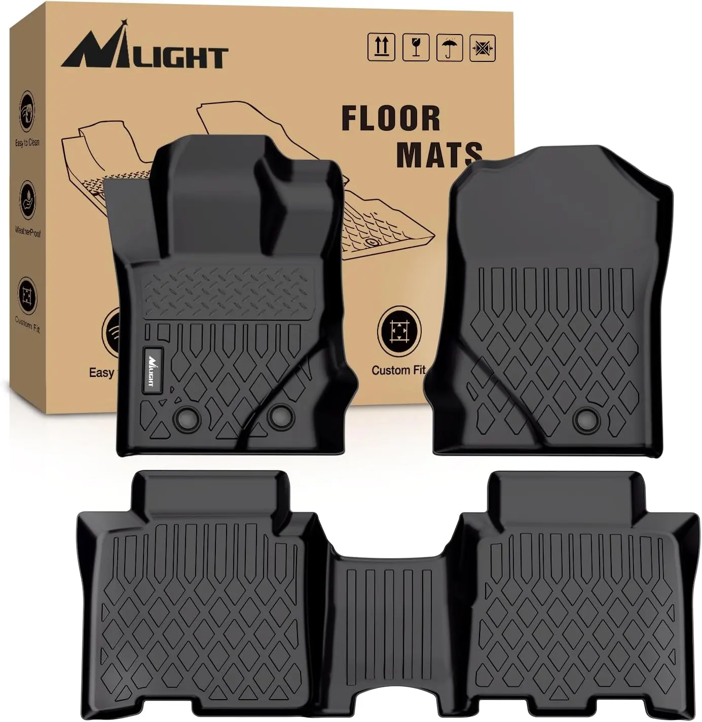 Nilight TPE Waterproof Car Mats - Custom Fit for Ford Bronco 4-Door 2021-2024, Heavy-Duty, All-Weather, Non-Slip, Durable Automotive Interior Accessory Truck Liner