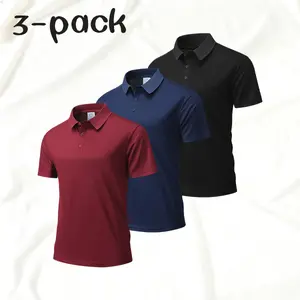 Men’s Business Casual Polo Shirt Set, Three-Pack, Breathable Short-Sleeve Turn-Down Collar T-Shirts in Three Colors