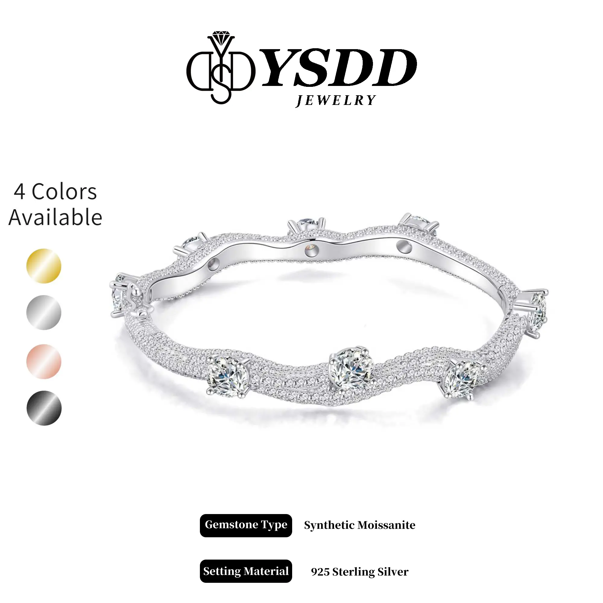 【#640 Rose Throne】Deluxe 8CT Tendril Bangle  26.5g Solid Silver Wrist Size 6''-7.75'' vvs Synthetic Moissanite Bracelet in 925 Sterling Silver Trendy Jewelry