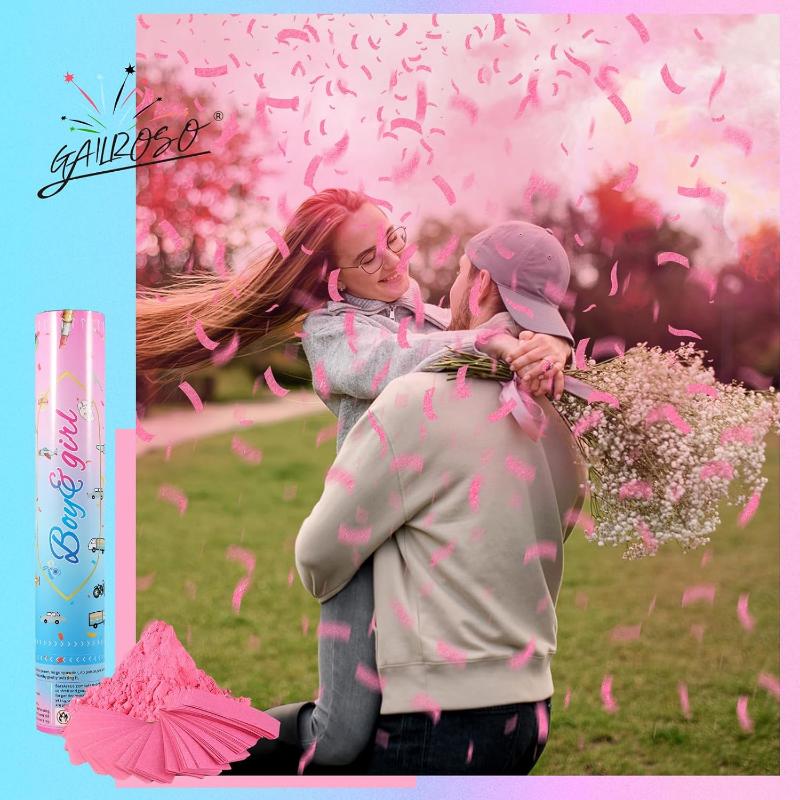 Gender Reveal Confetti Cannon,4 Pink Safty Corn Powder Smoke Party Poppers Shoots 20-25ft,12 inch Upgrade Firmware Baby Shower Gender Reveal Party Supplies