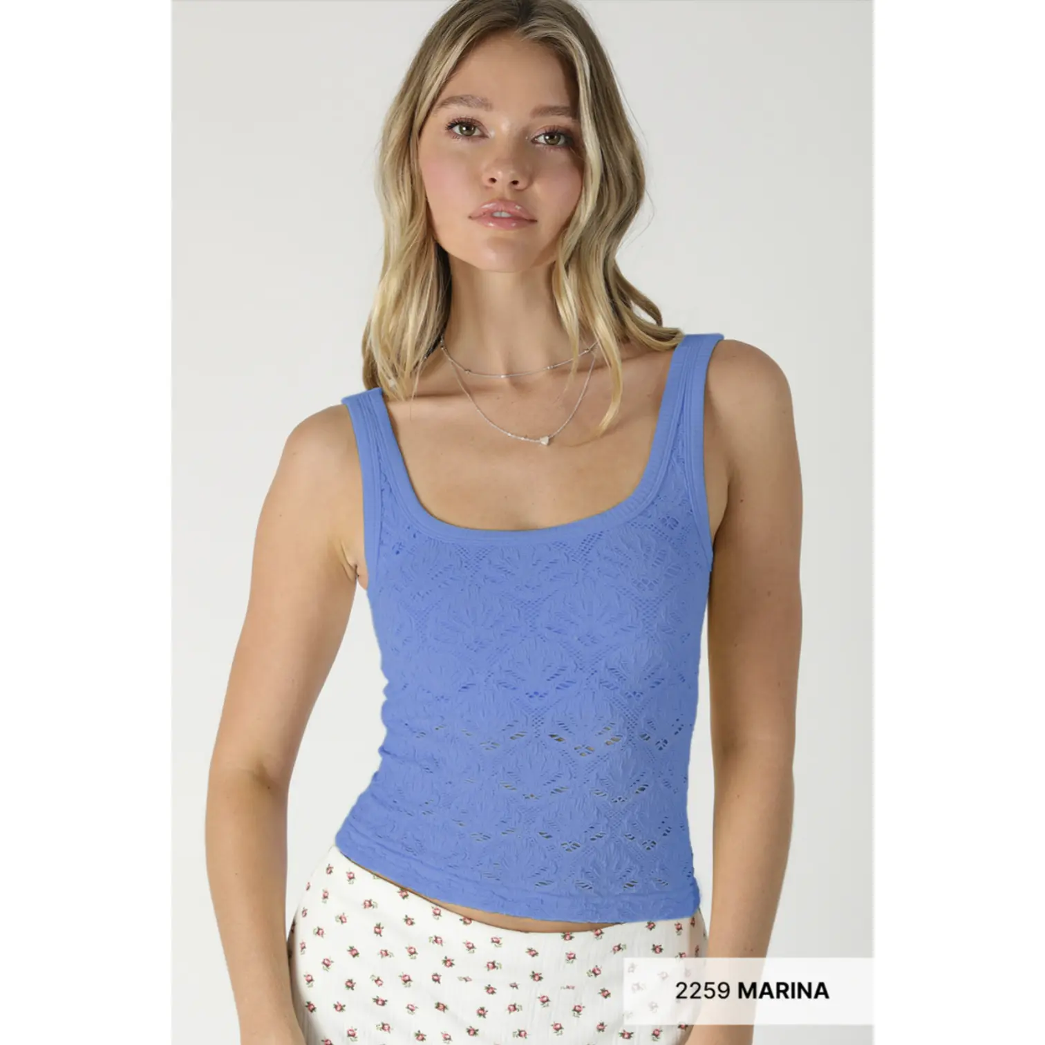 Floral Textured Lace Tank Top – Seamless Stretch Lace Layering