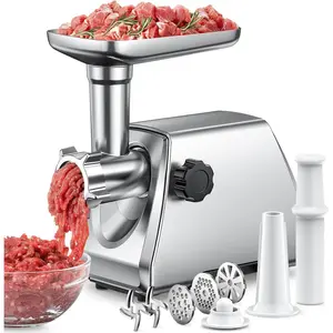 Electric Meat  & Mincer - Heavy Duty Professional Stainless Steel Sausage Maker & Stuffer with 3 Plates, 2 Stainless  & Kubbe Kit - , Quiet, Easy to Clean for  Kitchen Use