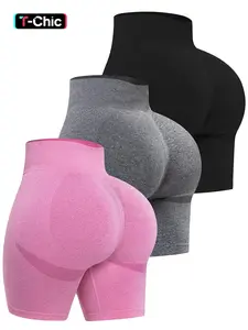 Women's Solid High-Waisted Shorts, Casual Comfy Breathable Seamless Sports Yoga Shorts for Yoga Gym Workout, Ladies Bottoms for All Seasons, Compression Stretch Shorts