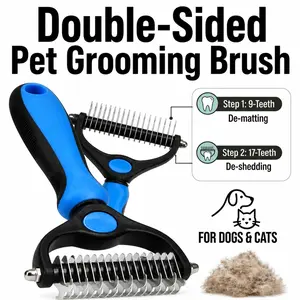 Planet Hair Brush - Double Sided Shedding, Dematting Undercoat Rake for Dogs and Cats, Extra Wide Dog Grooming Brush, Reduce Shedding by 95%, Black