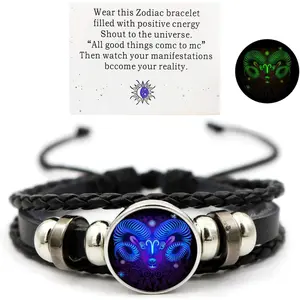SMZodiac Signs Spirit Bracelet Zodiac Bracelet for Women Men Adjustable 12 Constellation Bracelet Multilayer Zodiac Black Leather Bracelets Zodiac Sign Wrap Bracelet for Women Men Birthday Jewelry