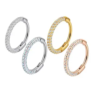 Titanium Triple-Sided Micro Gem Hinged Nose Hoop Beauty Mark Jewelry